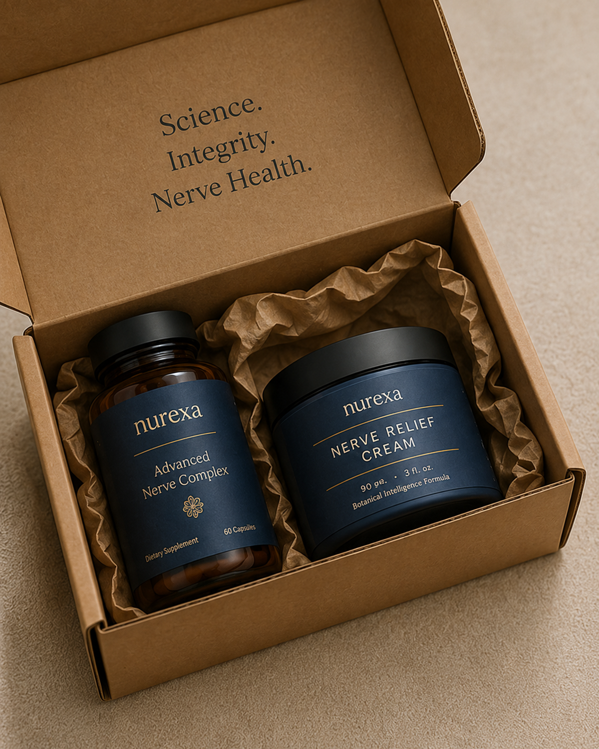 Nurexa Nerve Relief System gift box, opened