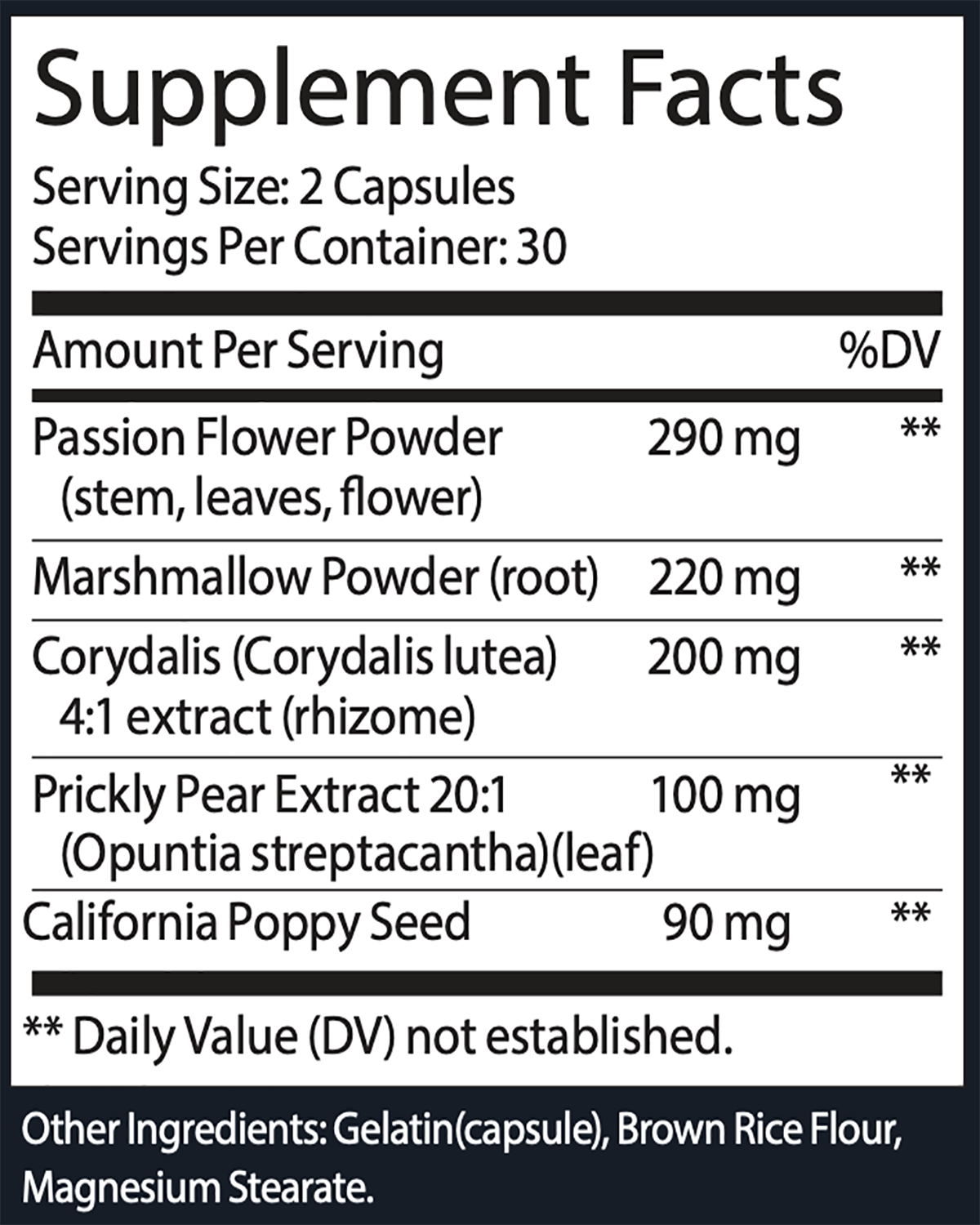 Advanced Nerve Complex — full Supplement Facts panel with disclosed doses
